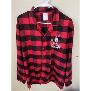 Disney Women's Buffalo Plaid Mickey Mouse Pajama Top Long Sleeve Red/Black Small